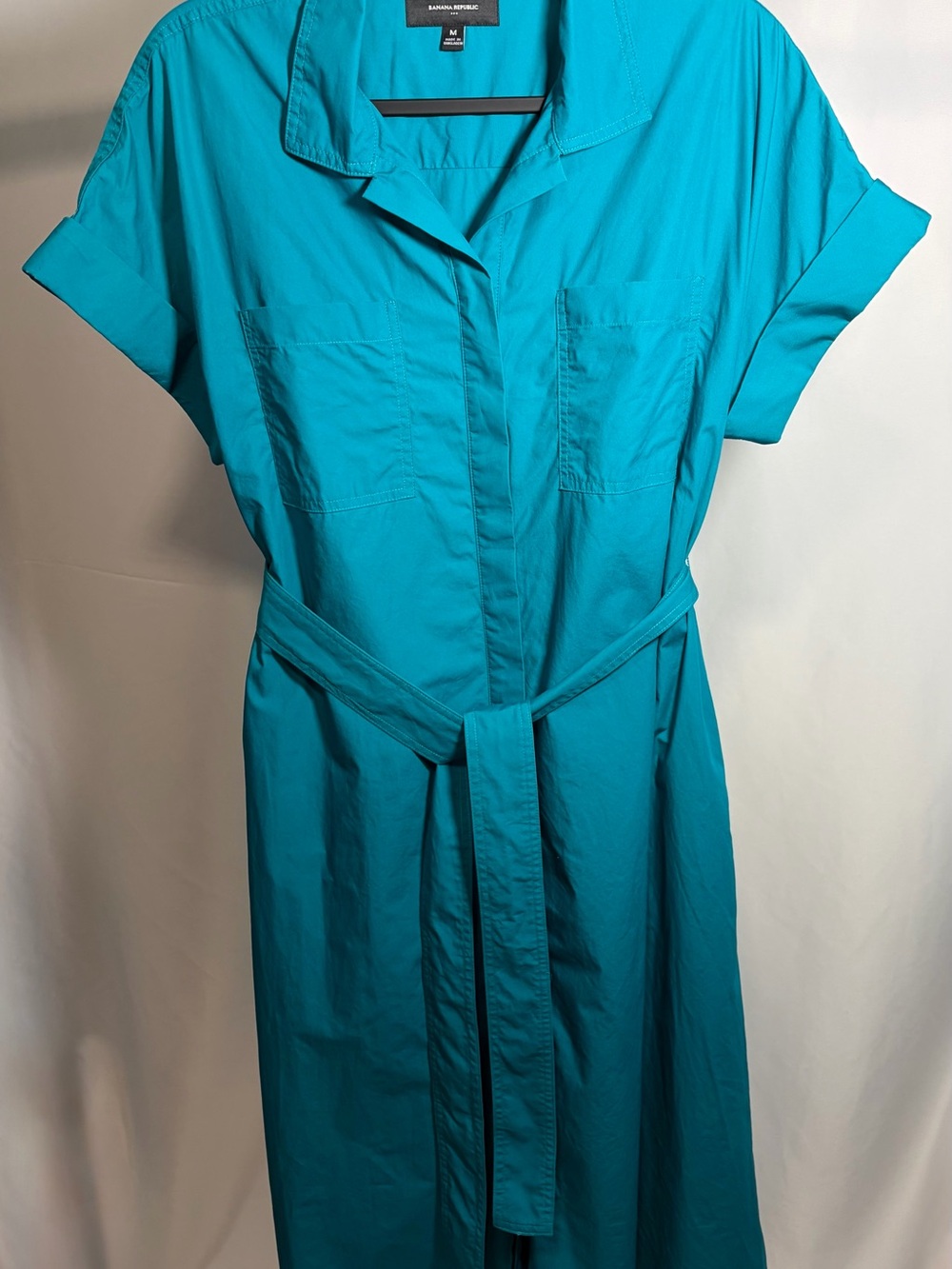 Banana Republic Deep Sea Teal Cotton Tie-Waist Midi Shirt Dress — M